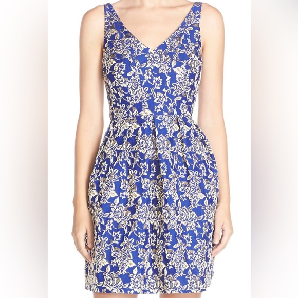 RARE KARA & SLOANE for NORDSTROM - DEEP V NECK & BACK, BACK ZIP, XS, BLUE/GOLD - Picture 16 of 17